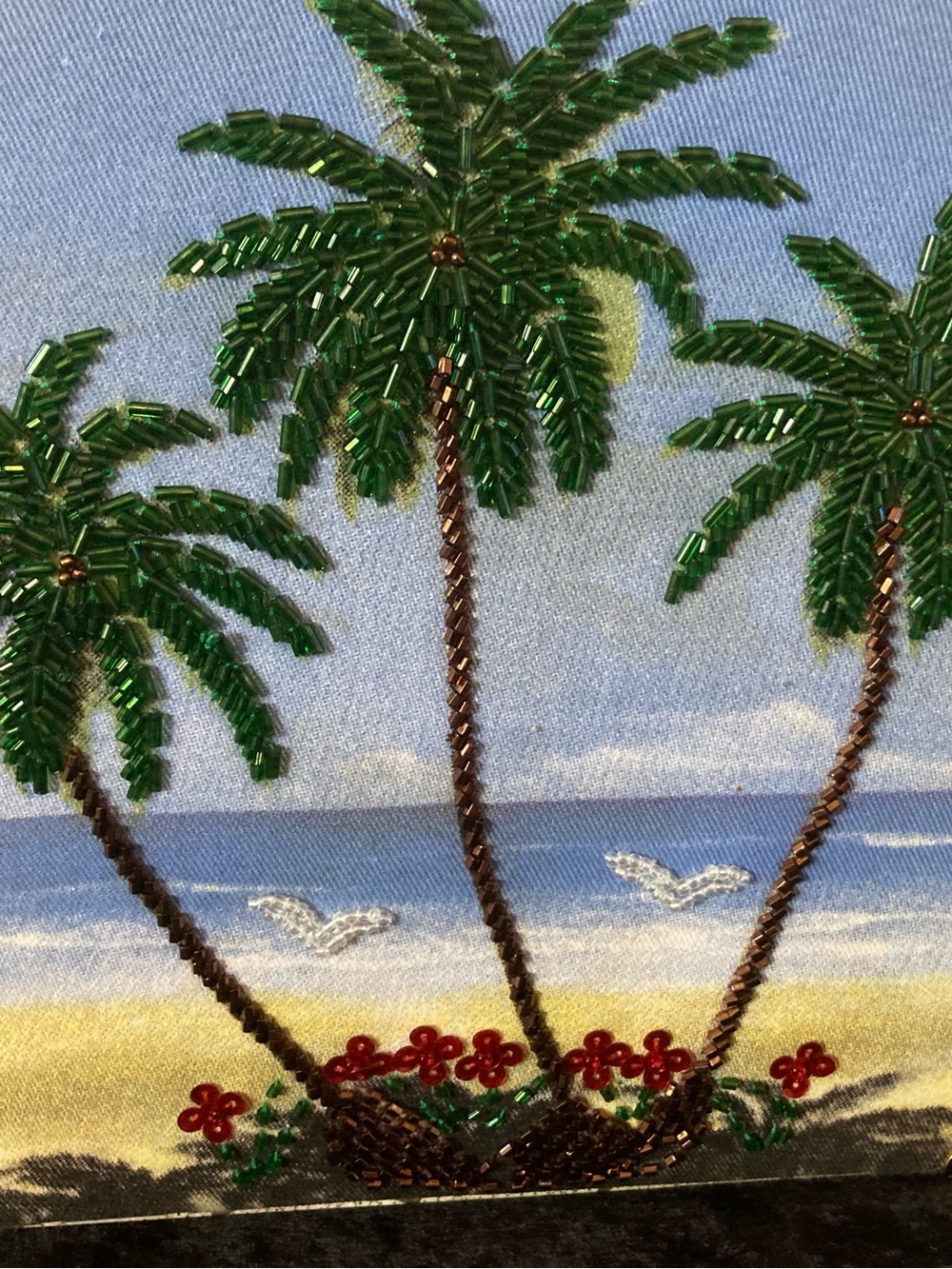 Braciano Cigar Box Purse Hand-Beaded Tropical Beach Palm Tree Top-Handle - Picture 11 of 11